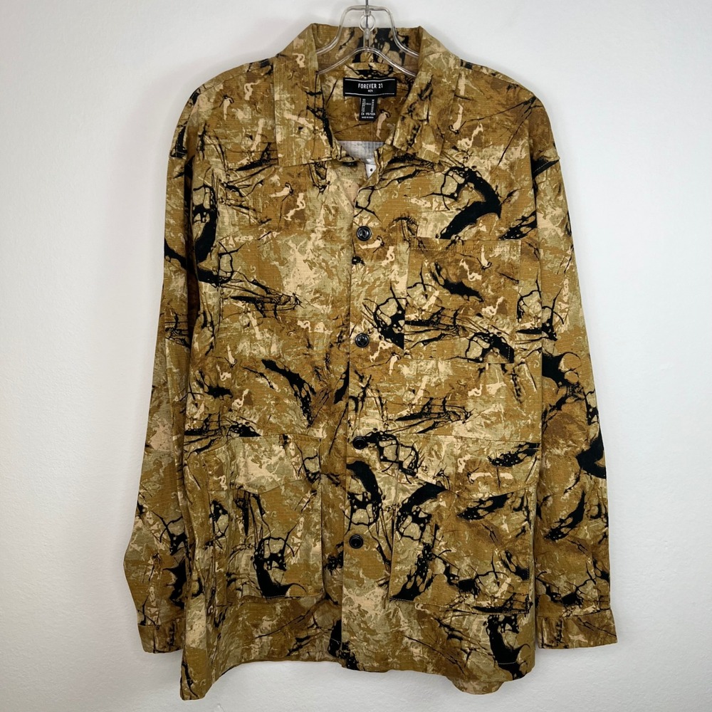 Forever 21 Men's Shirt Jacket Shacket Medium NWT Brown Camo Button Up Canvas